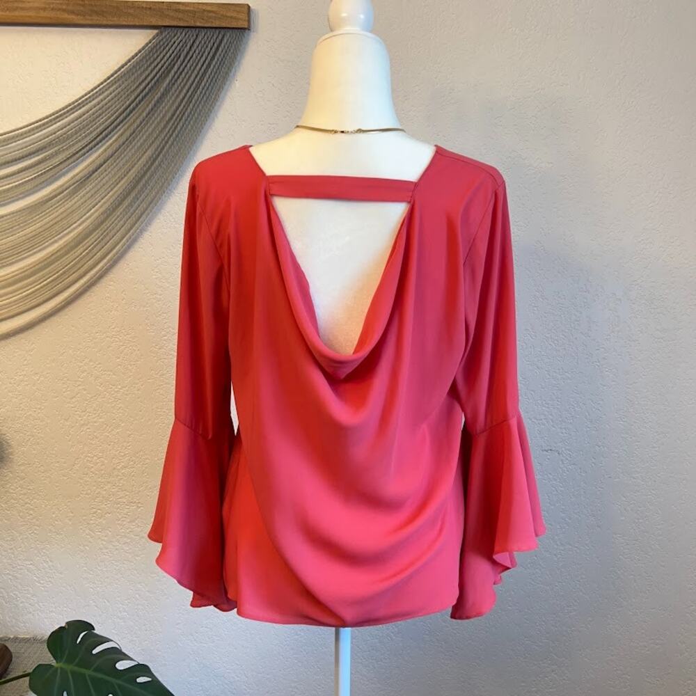 WHBM Pink Open Cowl Back Flowy Bell Sleeves Draped Blouse Women's Sz 6